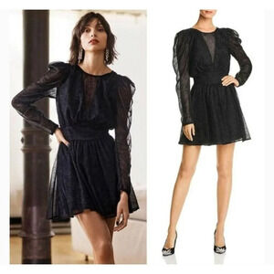 New LINI Gemma Velvet Polka Dot Long Sheer Sleeves Mini Cocktail Dress S